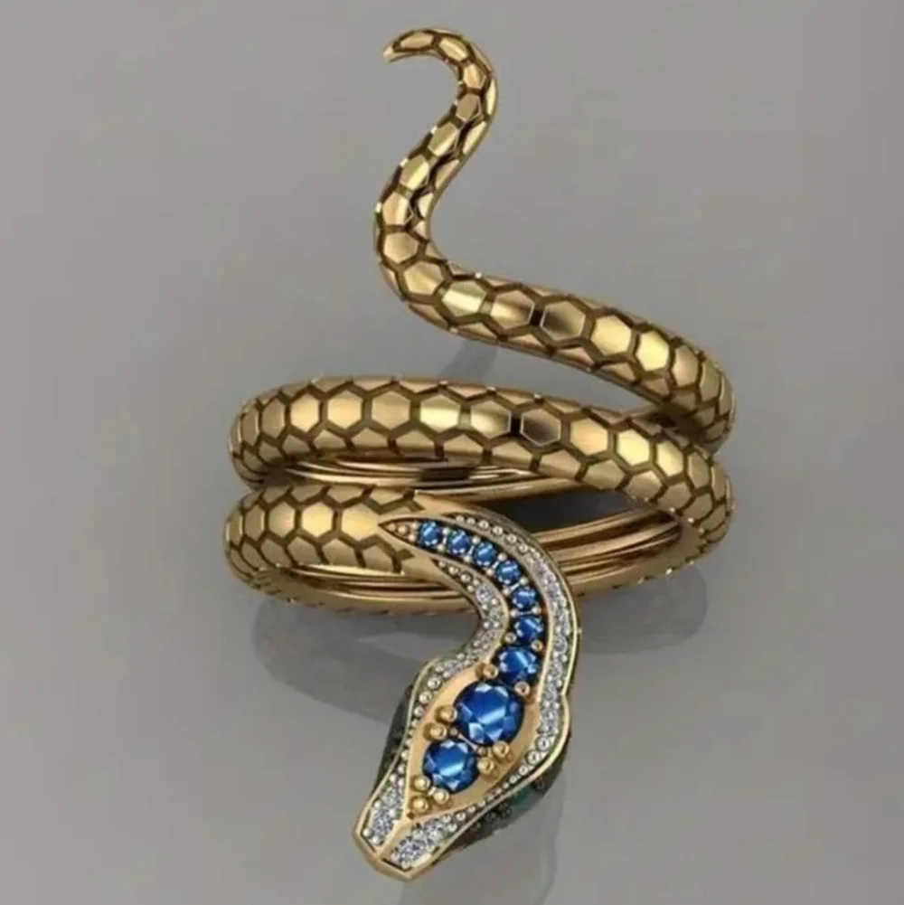 Women's Gold and Blue Snake Ring